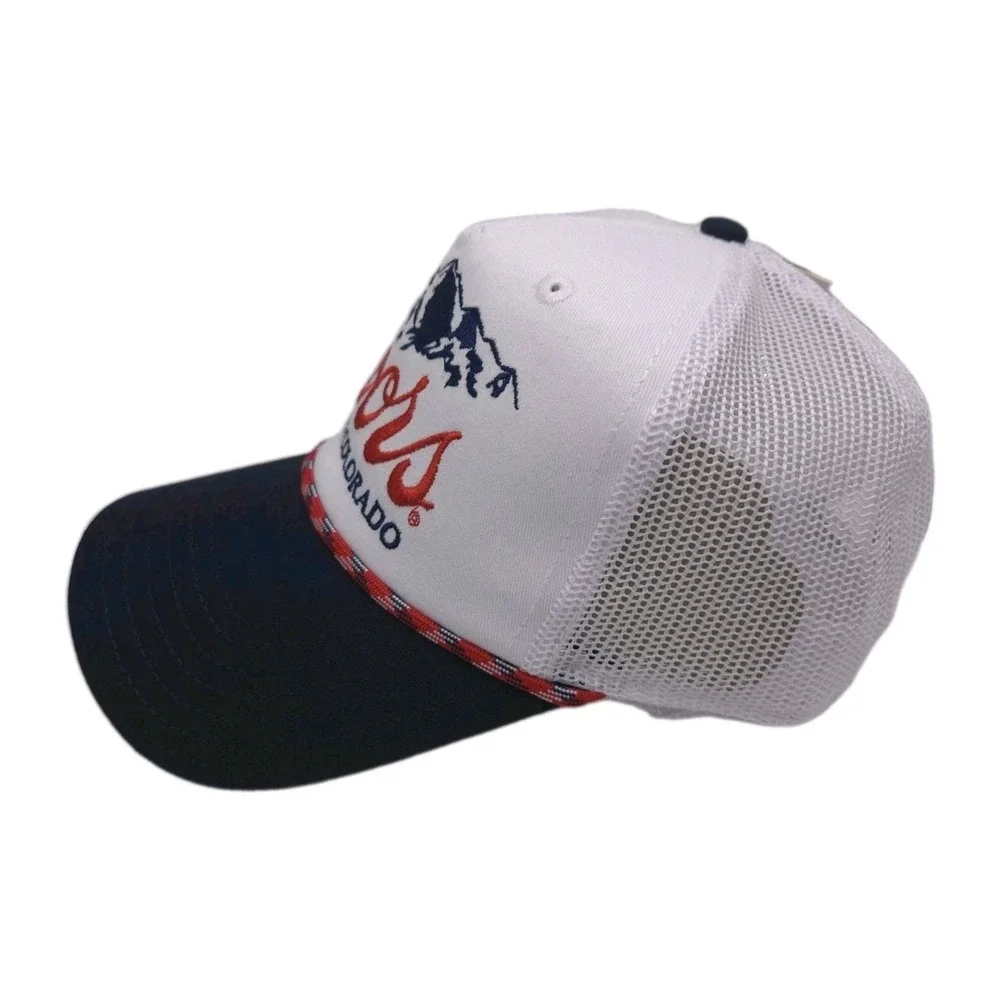 Coors Mad Engine Hat Trucker Snapback White Blue Mesh USA Patriotic Rope Cap‎